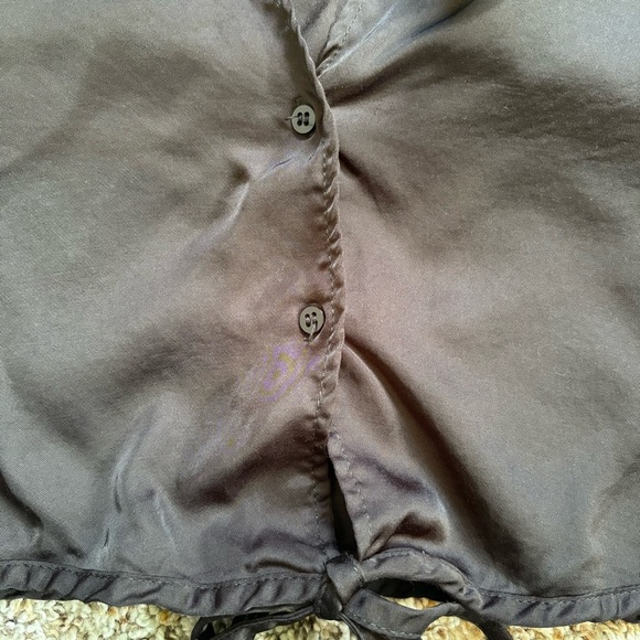 Zara Black Silk Collar Crop Blouse With Shoulder Pads Size 5 - Picture 5 of 8